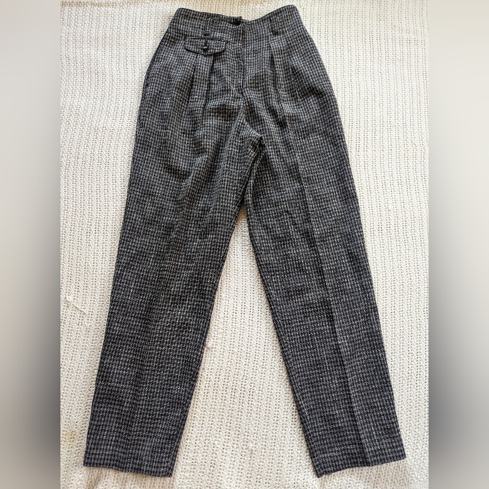 VTG Womens 7 High Waist Pleated Gray Black Plaid Pants Trouser SPETTRO 27" Waist